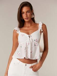 Athîral Women's Summer Casual Ditsy Floral Embroidered Camisole - White - View 3