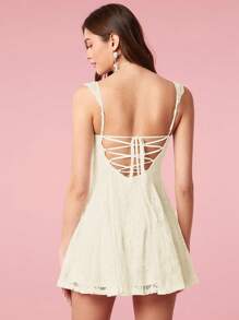 Enchnt Váy ren trơn màu thanh lịch thắt eo cho nữ, mùa hè - Màu be - Xem 2