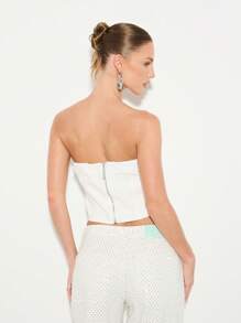 KIZN Strapless Denim Corset Top Structured Bustier White Design Fashion Summer Festival Party Club Night Out Modern - White - View 2