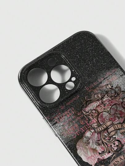 Kawaii 1 pièce Étui de téléphone noir à motif rose et bracelet de style gothique, compatible avec les modèles Apple 11, 12, 13, 14, 15 Pro Max et 16