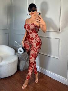 SHEIN SXY Casual Sexy Floral Print Jumpsuit For Summer