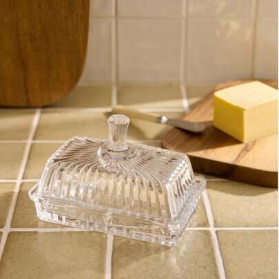 Cirelle Clear Glass Food Storage Container With Lid, Airtight Butter Dish, Snack Tray, Fruit Bowl, Salad Plate & Cheese Box, Reusable Kitchenware For Home, Party, Meal Prep Essentials