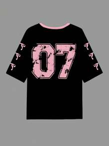 Slaydiva 07 Jersey Butterfly Tie Shirt Casual Letter & Number Graphic T-Shirt For Women, Suitable For Summer