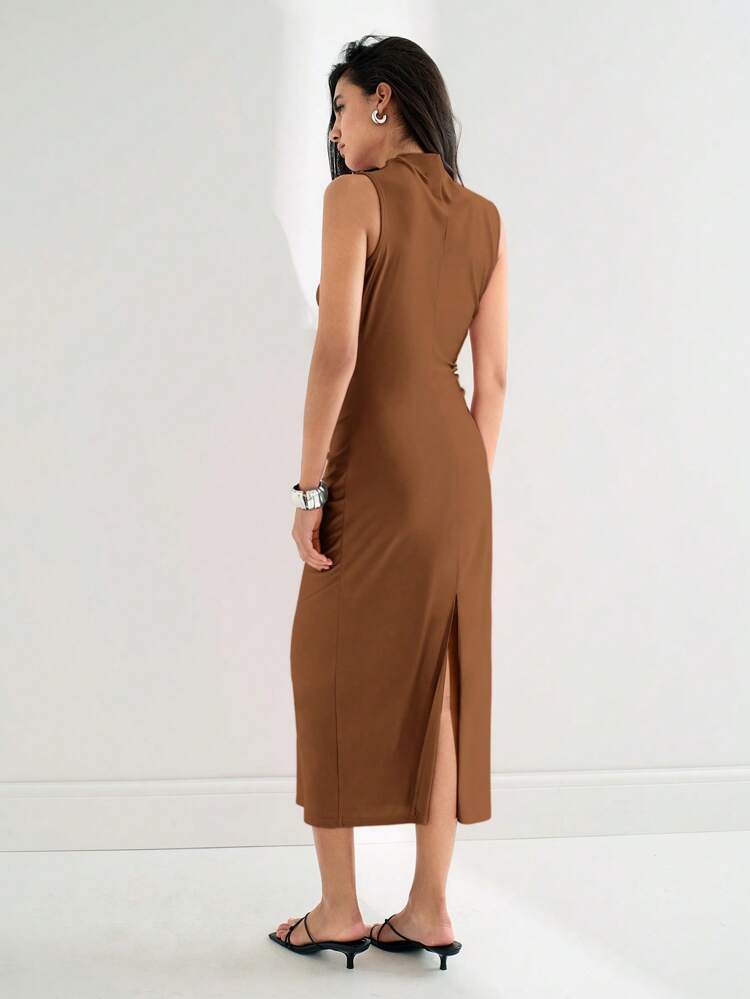 SHEIN Maija 2026 New Style Casual Modern Fashion Waist Ruched Comfortable Long Dress For Women, Business Casual Ladies Elegant Dress, Christmas Women's Clothing  St Patrick's Day Women Easter Summer Outfits Easter Dress Women Party Top Beach Dress Summer Holiday Outfits Each Vacation Outfits For Women