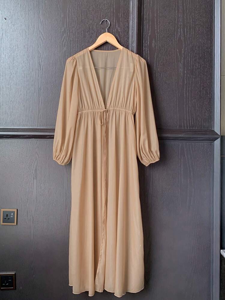 Lightweight Semi-Sheer Long Robe For Women, Suitable For Beach Vacation & Lounging Pajama