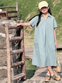 Dazy Kids Tween Girls' Collared Short Sleeve Dress, Summer,Back To School Clothes - Baby Blue - View 1