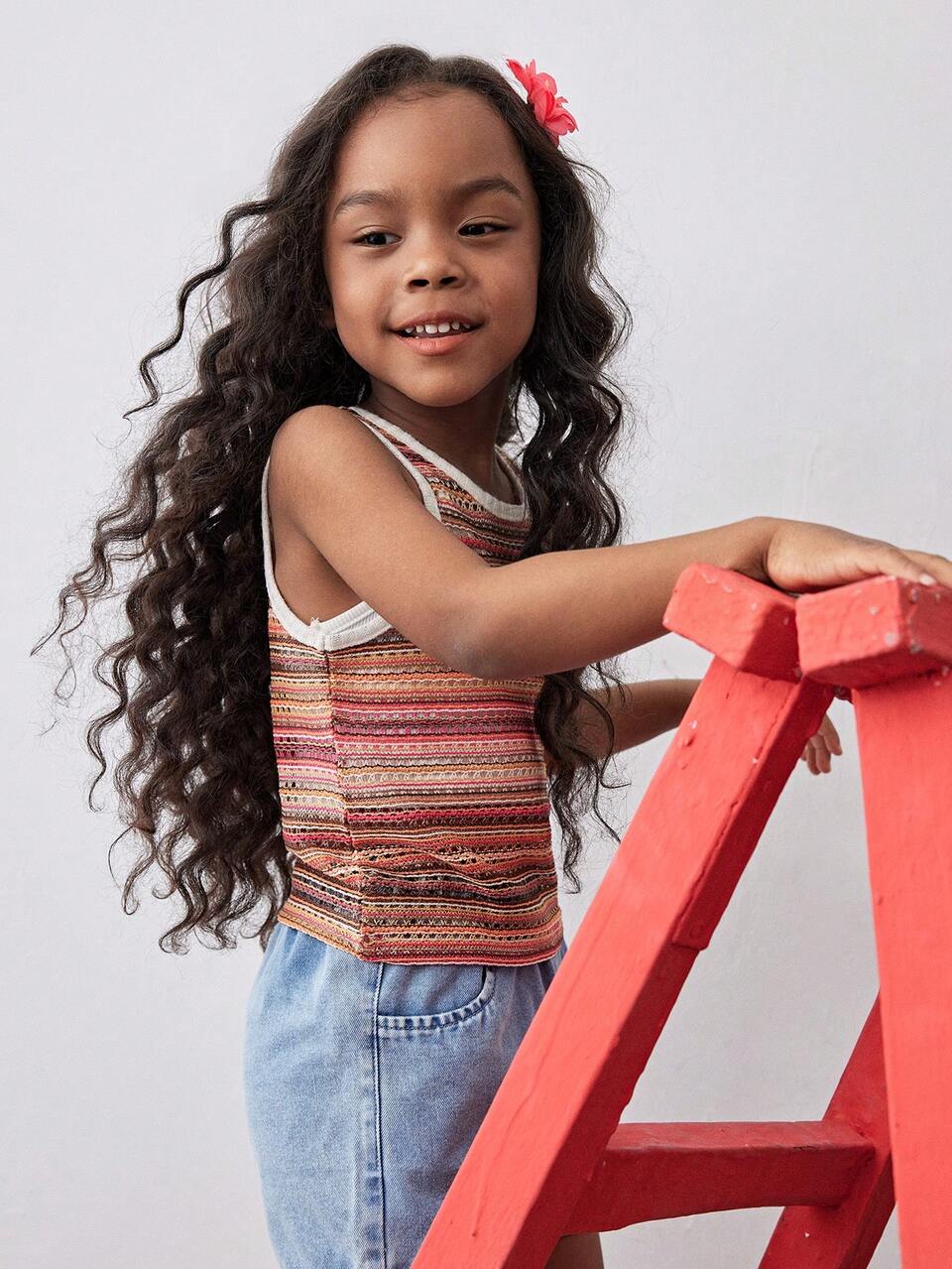 Young Girl Summer Casual Round Neck Striped Tank Top
