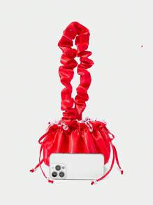 ROMWE Fairycore Red Satin Pleated Dumpling Shape Handbag Shoulder Bag With White Lace Trim - Elegant Bag For Vacation Travel Outfits - Red - View 6
