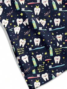 PopScrub 女式护士服上衣带牙齿和牙刷卡通图案，牙科护理 - 白色 - 查看 4