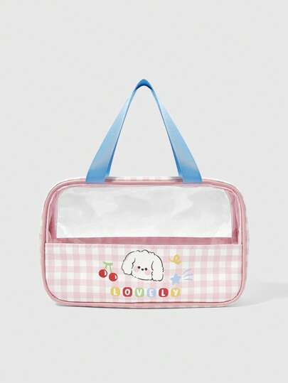 Kawaii Fashionable Plaid Patchwork Transparent Toiletry Bag Accessory