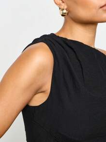 AiiRZ Asymmetric One Shoulder Mini Dress Ruched Bodycon Party Special Occasion Evening Sophisticated Little Black Dress - Black - View 6