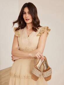 MOTF PREMIUM TWO-TONE SQUARE TOE FLAT SANDALS FOR CHRISTMAS - Champagne - View 3