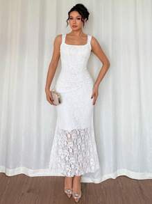 DAZY Vestido Camisole Jacquard Nicho para Mulheres, Novo Vestido Longo Ajustado com Cintura Franzida e Pregas Francesas 2025 para Casamento de Mulheres