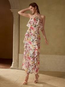 MOTF PREMIUM FLORAL PRINT RUFFLE TRIM DRESS - Multicolor - View 5