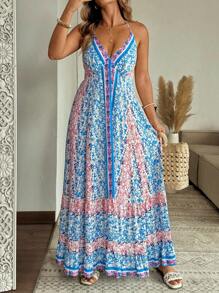 Flirla Damen Große Größen Urlaubsmuster Trägerkleid lang, Sommer - Verschiedenfarbig - Übersicht 6