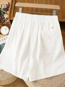 EMERY ROSE Shorts informales de mujer con cintura elástica blanca y bordados