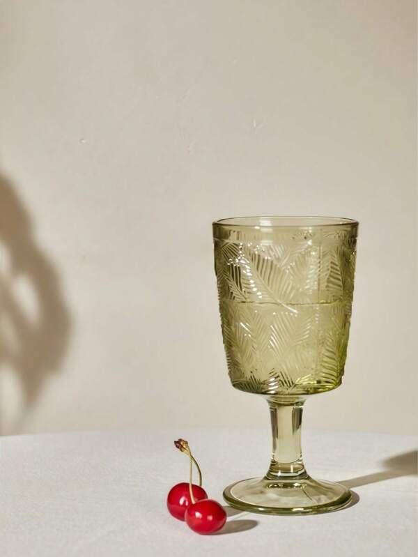Cirelle 1pc Mesopotamian Tall Green Leaf Glass Water Cup Home Embossed Juice Cup Drink Cup Highly Attractive Level Coffee Cup,Rama Table Decor , Mother's Day Gift, Wedding Essentials, Housewarming Gift, Living Room Supplies, Refreshing Spring/Summer Decor