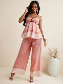 Christian Allana 粉色印花露背褶饰飘逸无袖上衣女款夏季度假装 - 彩色 - 查看 1