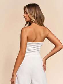 SHEIN PETITE White Color Tube Top, Date Night, Going Out Top, Basic Top, Beach,Summer Tube Top,Crop Tops,Summer Tops,White Top - White - View 2