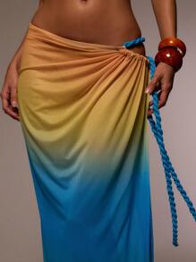MUSERA Twist Rope Detail Mesh Printed Split Maxi Skirt Spring, Summer, Ibiza, Holiday, Cute, Festival, Vacation Beachwear, Beach, Boho Mai Tai