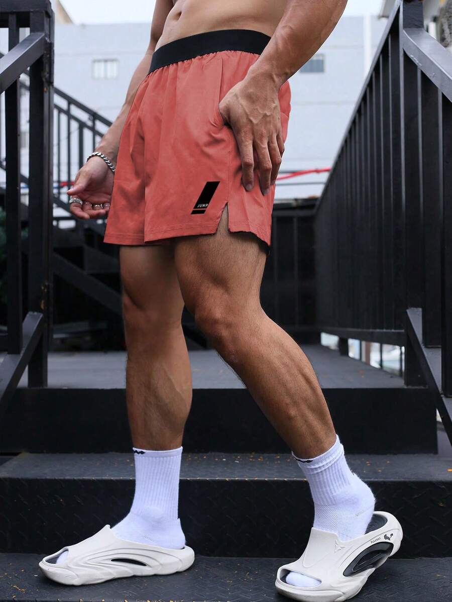 Gym Rark Celana Pendek Olahraga Pria Kasual dengan Ikat Pinggang Warna Kontras, Celana Pendek Sweater Musim Panas, Celana Pendek Lari, Celana Pendek Olahraga, Gym - Coral Pink - View 1