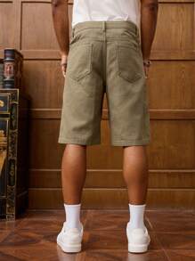 RivetRise Quần short denim ống rộng dáng rộng có túi hộp cho nam - xanh quân đội - Xem 2