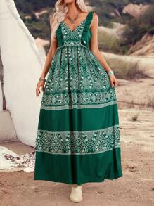 LanaWest Vestido con estampado floral y volante en el bajo para mujer, ideal para vacaciones