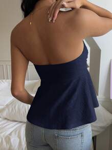 CovetEZ Navy Blue Knitted Women's Bandeau Top, Summer - Navy Blue - View 2