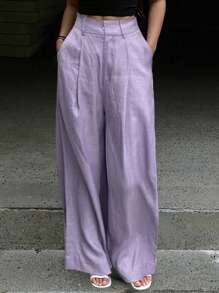 DAZY Women Summer Loose Casual Straight-Leg Pants, Comfortable Beach Holiday Trousers - Purple - View 1