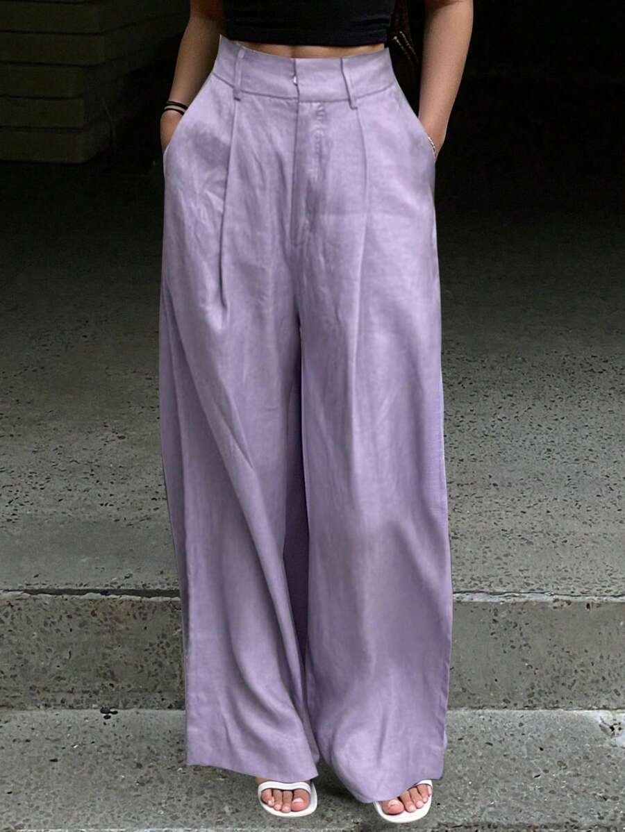 DAZY Women Summer Loose Casual Straight-Leg Pants, Comfortable Beach Holiday Trousers - Purple - View 1