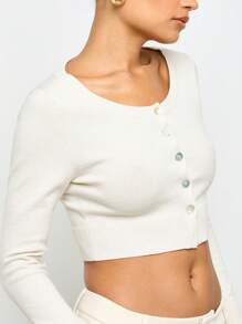 AiiRZ Cardigan corto a bottoni, manica lunga, in maglia fine, collo a giro, maglione essenziale basic per l autunno, l inverno e la primavera