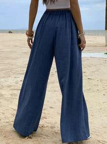 DAZY Women's Summer Wide Leg Loose Casual Tie-Waist Pants - Blue - View 2
