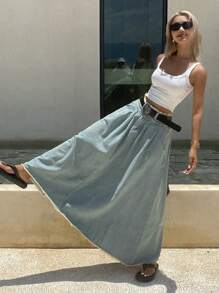 Livesso Summer New Loose Casual Distressed Denim Washed Umbrella Skirt For Women