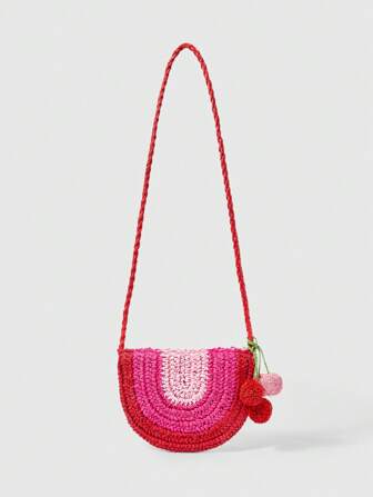Kawaii Bolso de hombro casual de mujer tejido a bloques de color para vacaciones