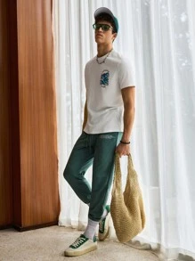 SWAVVY Homme En Coton Vague Et Graphique De Slogan T-shirt & Pantalon De Survêtement À Cordon