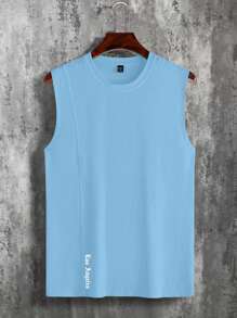 Manfinity Homme Men's Casual Sports Letter Printed Tank Top, Summer - Baby Blue - View 3