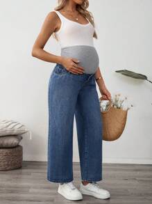 SHEIN Maternity Jeans,Beach Outfits For  Maternity - Blue - View 4