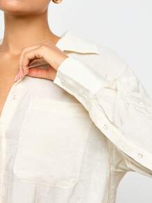 AiiRZ 长袖纽扣衬衫 有领办公室工作商务休闲专业轻便束腰上衣 秋冬工作服 - 米色 - 查看 4