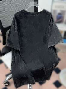 Tseoso تي شيرت قطن 100% مطبوع بشعار تجسيدي لوس انجلوس ومقتبس هيب هوب فضفاض للنساء، إطلالة كاجوال صيفية - الأسود - مشاهدة 5