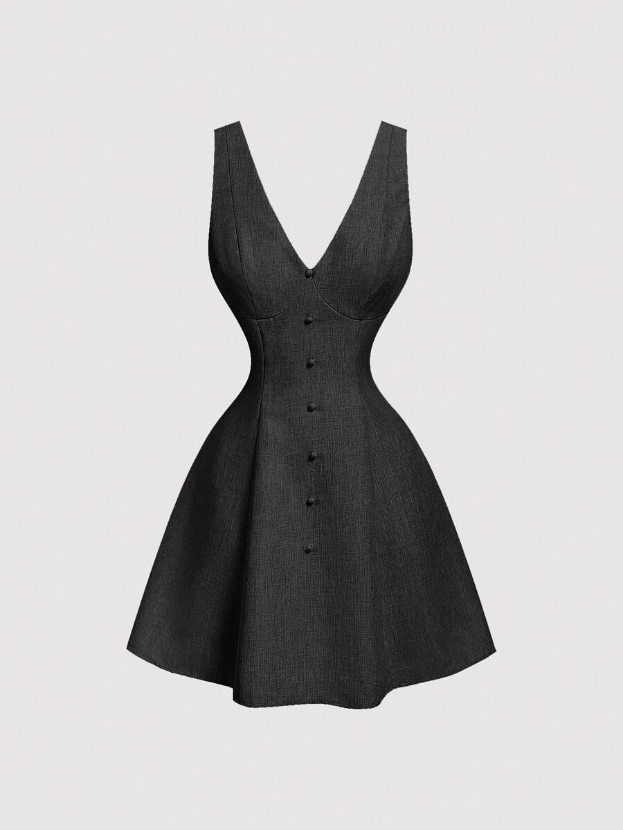 SHEIN MOD 女士亚麻色无袖束腰连衣裙