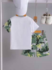 1 Set Tinuta Stilul Cool pentru Copil: Tricou Cu Ochelari De Soare Dino Print, Pantaloni scurți Camo Dinozaur Skeleton Print. Îmbrăcăminte casual zilnică și școlară, potrivită pentru primăvară/vară - Multicolor - Vizualizare 2