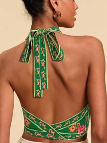 Travachic 女式露背花卉印花性感时尚度假上衣，女士夏季，夏季，度假女士，夏季上衣