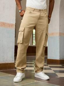 Manfinity Homme Jeans droits casual avec poches utilitaires coupe ample pour hommes - Nude - Voir 6