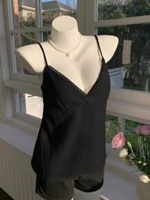 Comfortcana 1pc Women's Black Woven Pure Cotton Slim Fit Camisole For Summer - Black - View 2