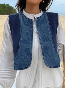 DAZY 夏季新款宽松休闲拼布撞色牛仔外套女 - 藍色 - 查看 1