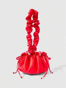 ROMWE Fairycore Red Satin Pleated Dumpling Shape Handbag Shoulder Bag With White Lace Trim - Elegant Bag For Vacation Travel Outfits - Red - View 7