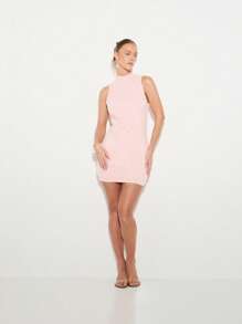 KIZN Vestito corto con collo alto, con paillettes, adatto per serate, feste in discoteca, occasioni speciali, senza maniche, attillato, glamour e affascinante