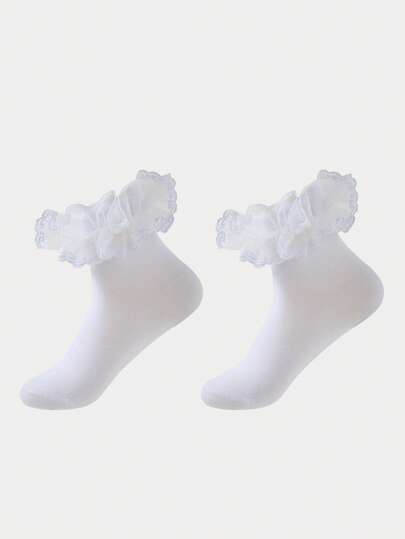 ROMWE Kawaii Women's Fashionable Mid-Calf Socks With Hollow Ruffled Design