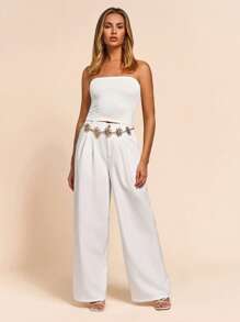 SHEIN PETITE White Color Tube Top, Date Night, Going Out Top, Basic Top, Beach,Summer Tube Top,Crop Tops,Summer Tops,White Top - White - View 5
