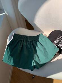 Comfortcana Quần short thể thao sọc tương phản cạp chun cỡ lớn cho nữ, mùa hè - màu xanh lá - Xem 2